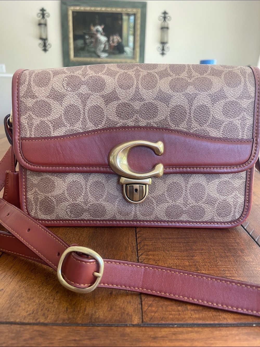 Coach Monogram Studio Shoulder Bag Coated Canvas Leather brown  tan crossbody